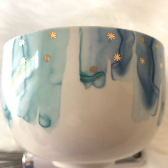 Anthropologie Night Sky Bowl Stoneware Blue Teal Drip Watercolor Wash Gold Star - Picture 2 of 6